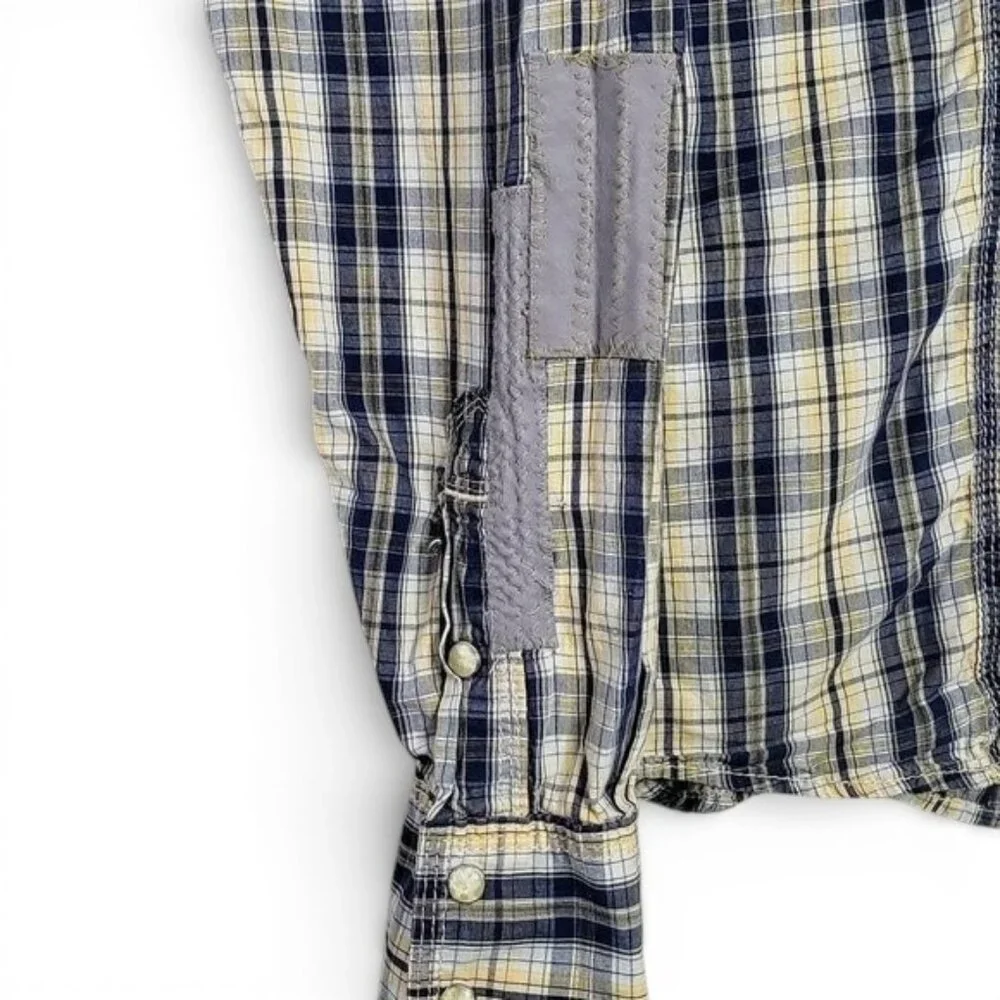 True‎ Religion Plaid Distressed Shirt Men Button Down Pearl Snap Flap Pocket XL